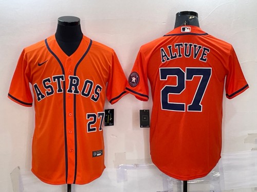 Men's Houston Astros #27 Jose Altuve Orange With Patch Cool Base Stitched Jersey